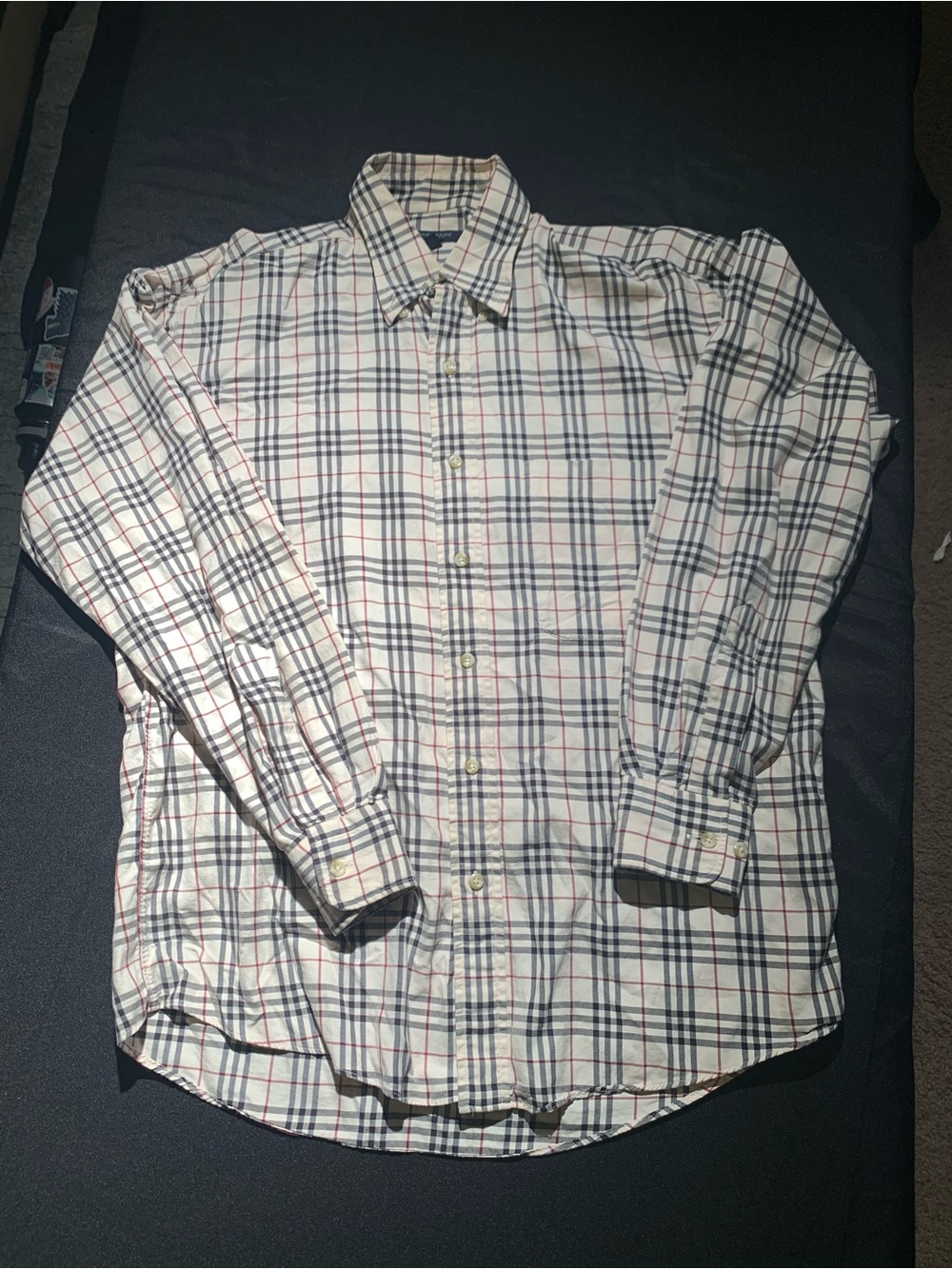 Burberry White Plaid Button-Down Dress Shirt with Navy & Red Nova Checks